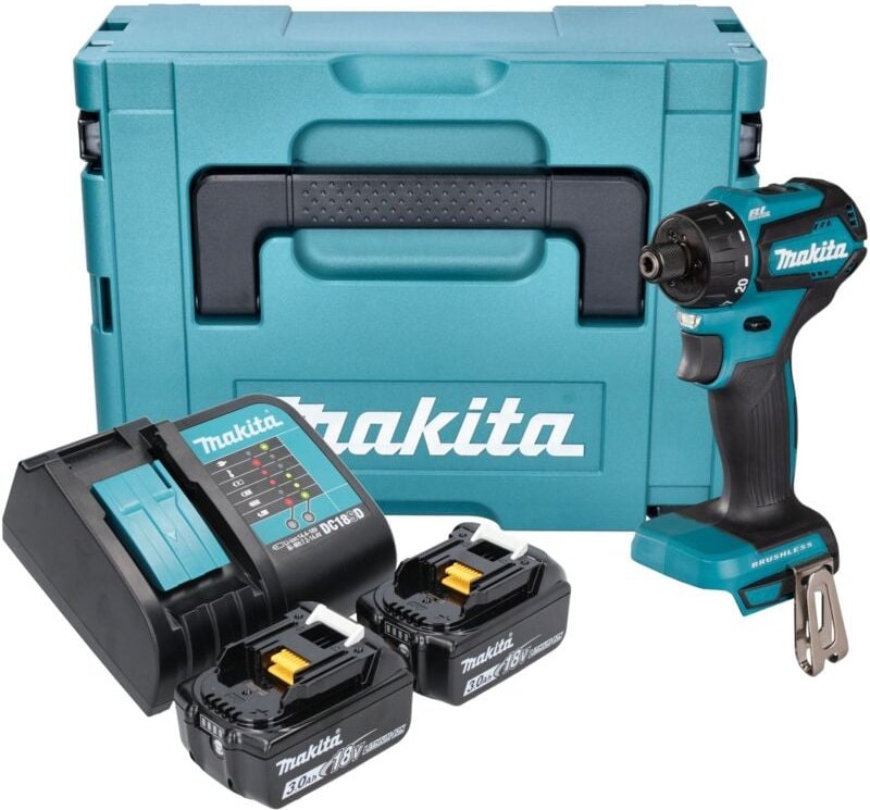 Makita DDF 083 SFJ Akku Bohrschrauber 18 V 40 Nm 1/4'' Brushless + 2x Akku 3,0 Ah + Ladegerät + Makpac