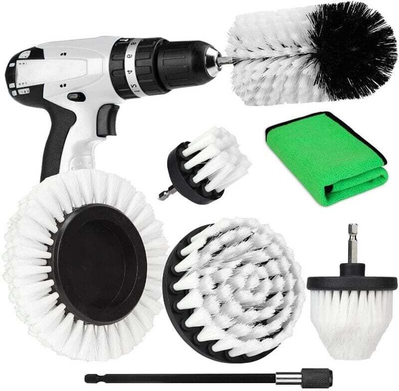 weiße Reinigungsbürsten mit weichen Borsten für Bohrmaschinen und Akkuschrauber. Bürsten zur Reinigung von Bad, Dusche, ...