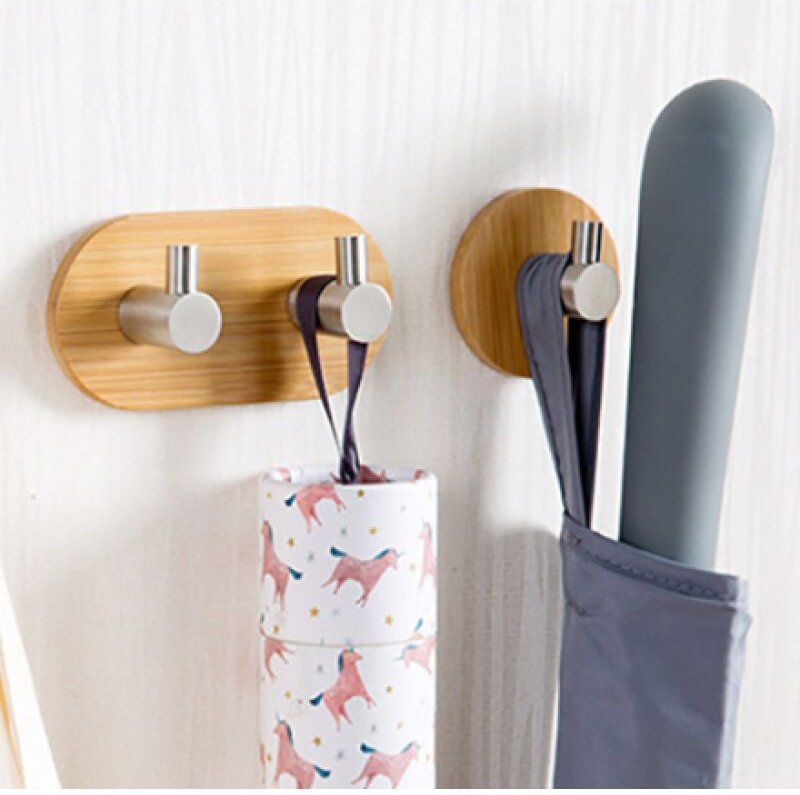 Sollbry - Handtuchhaken aus Bambus, Wandgarderobe aus Holz, selbstklebender hängender Türhaken, Handtuchhaken, für Badez...