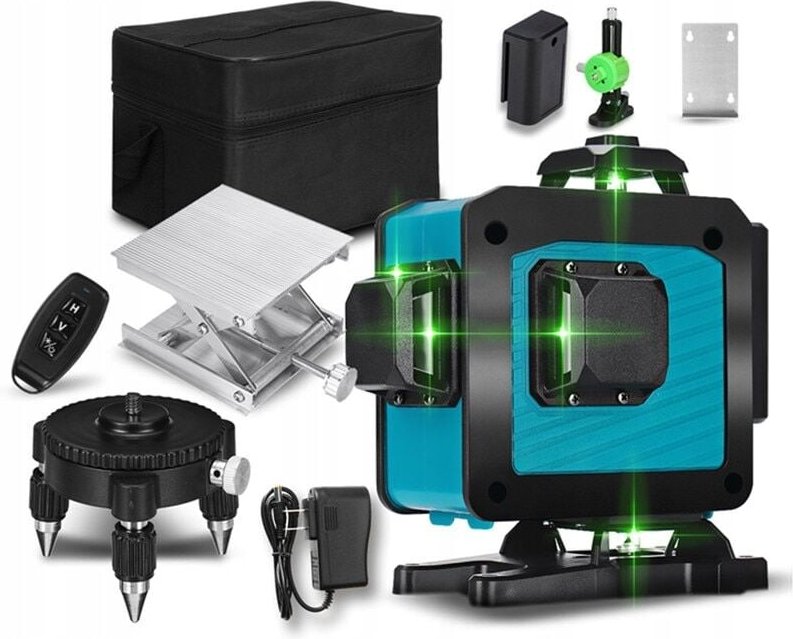 Jusch - 4D-Laser-Wasserwaage, 16 Linien, 360°, grünes Licht, Fernbedienung, schwarz/blau