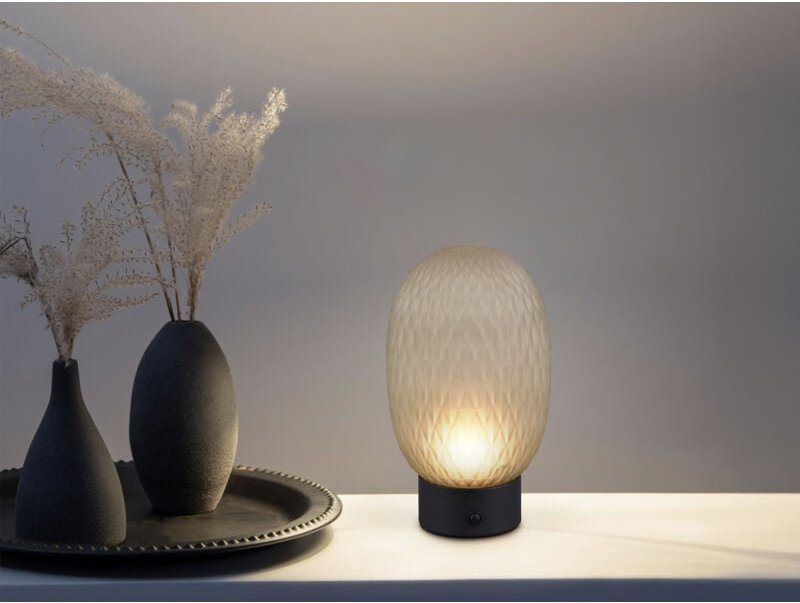 Kleine Akku Tischlampe facette mit Glasschirm Grün, Höhe 20,5cm