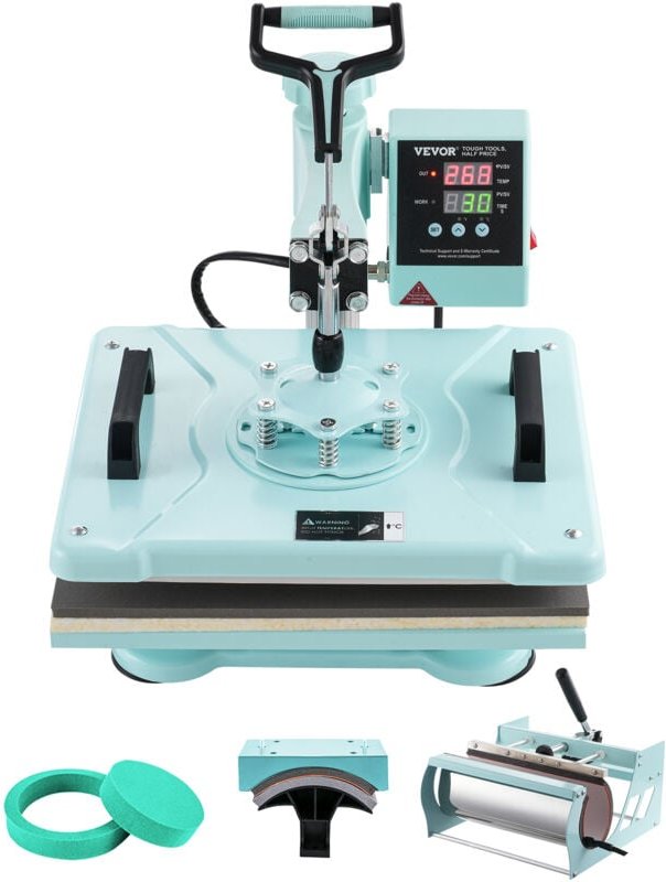 Hitzepresse, 12 x 15 Zoll, 5-in-1-Wärmeübertragungsmaschine mit 30-oz-Tumbler-Presse, 360° wegschwenkbares T-Shirt-Press...