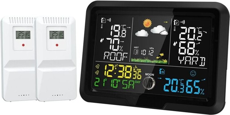 Tlily - Wetteruhr Innen- und Außenthermometer Hygrometer EU-Stecker