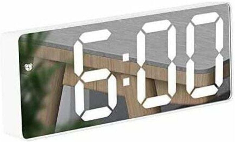 SNQ - Spiegelwecker, Digitaler Wecker mit LED-Anzeige Datum/Temperatur/Schlummerfunktion/2 Alarme/USB-Ladeanschluss, für...