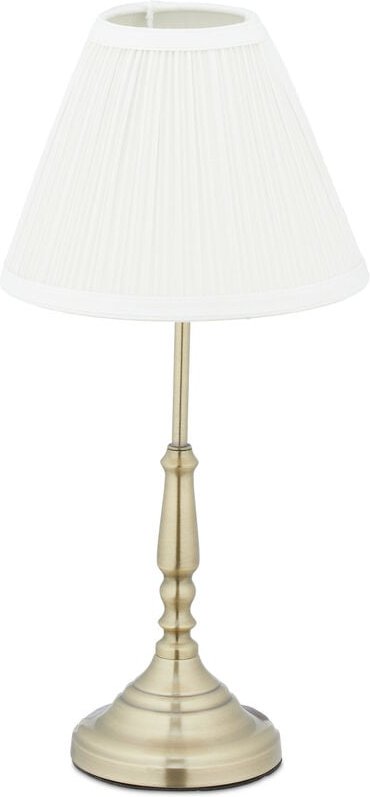Tischlampe, Stoffschirm, Vintage, E14, Wohn- & Schlafzimmer, Nachttischlampe, Metall, hd 43 x 21 cm, weiß/gold - Relaxda...