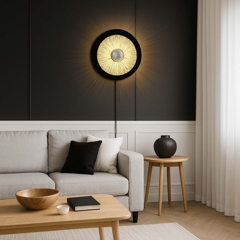 Wandlampe aus Naturfaser Rafia "HALLIE" - E27 - Schalter und