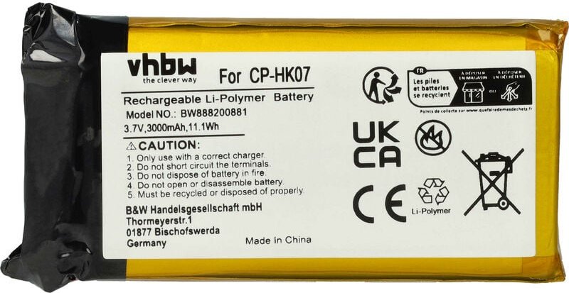 Vhbw - Akku Ersatz für Harman / Kardon CP-HK07, P954374 für Lautsprecher Boxen Speaker (3000mAh, 3,7V, Li-Polymer)