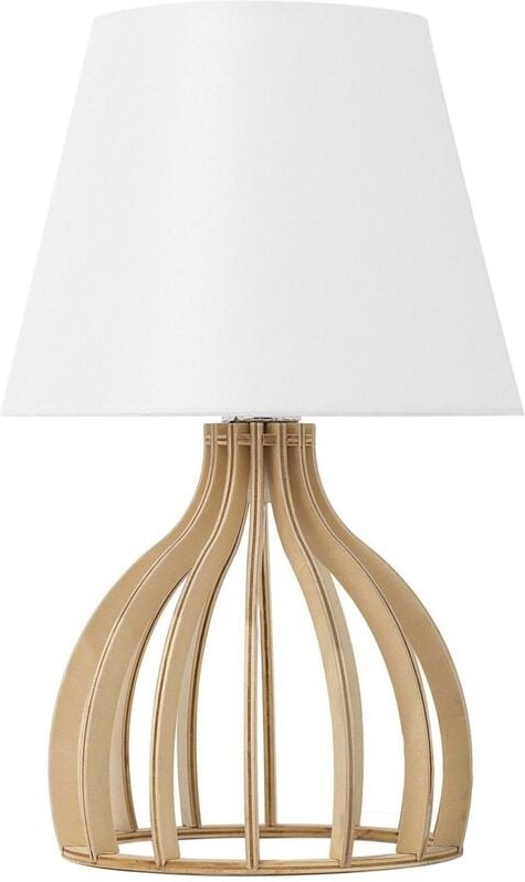 Beliani - Tischlampe Weiß Holz 36 cm Stoffschirm Lampenfuß in Gitteroptik Kabel mit Schalter Landhausstil