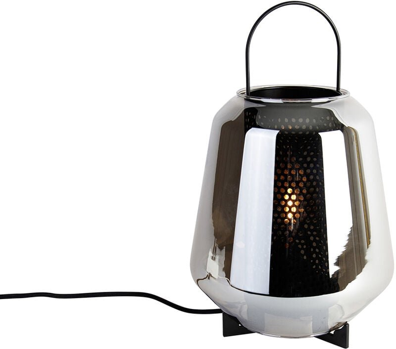 Art Deco Tischlampe schwarz mit Rauchglas 23 cm - Kevin