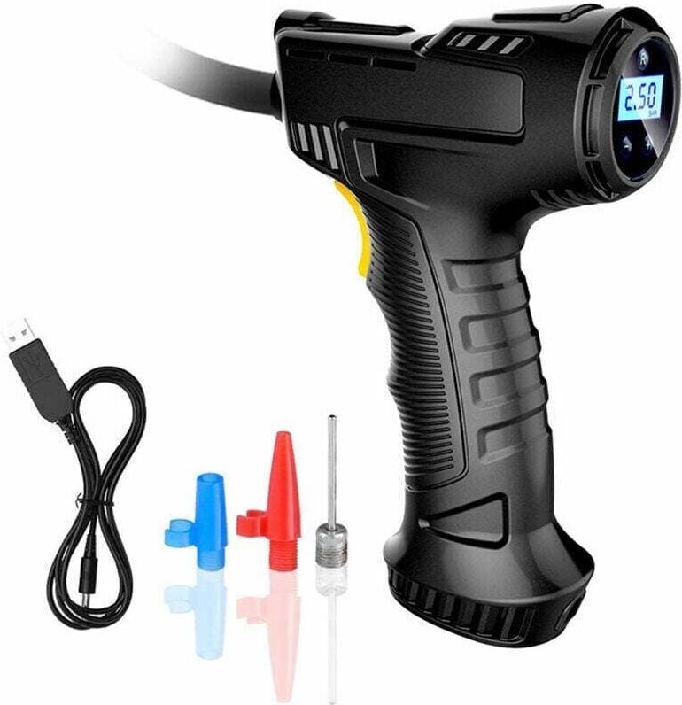 Tragbare tragbare aufblasbare Handpumpe, kabelloser Auto-Luftkompressor, wiederaufladbarer Reifenfüller mit LED-Anzeige,...