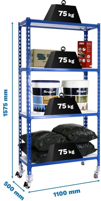 Simonrack Regalsystem aus blauem und weißem Metall