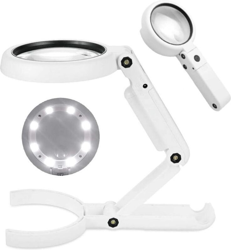 Juwelierlupe, 5- bis 11-fache Vergrößerung, 8 LEDs, klappbarer Ständer, Vergrößerungslampe für den Schreibtisch, geeigne...