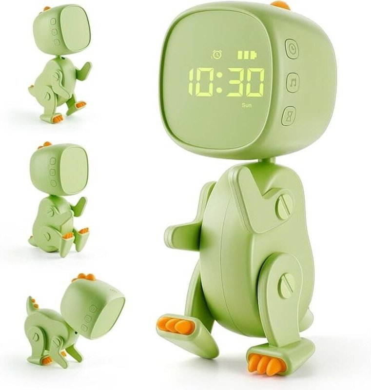Kinderwecker Dinosaurier Wecker Kinder Wecker Wiederaufladebare Lernwecker mit Variabler Form 6 Weckmusik 3 Alarmes Schl...