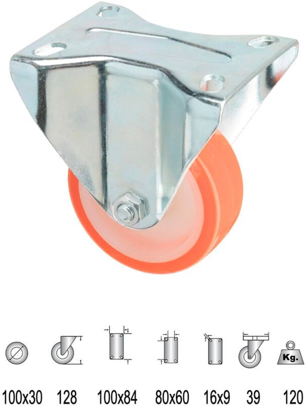 Starre, industrielle Rolle aus Polyurethan 100 mm.