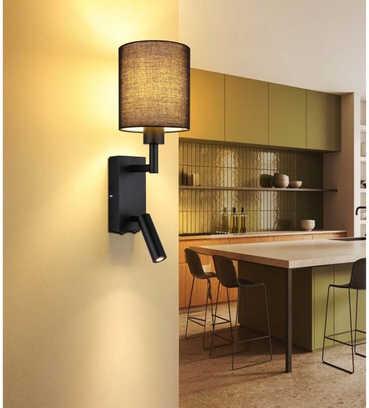 Wandleuchte Wandlampe Leselampe Metall schwarz matt Textil schwarz LED Spot H 45,5 cm