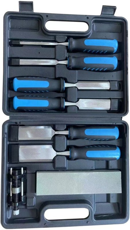 8-teiliges Meißelset mit Schärfführung, Schleifstein und Aufbewahrungskoffer für die Holzbearbeitung, - Ahlsen