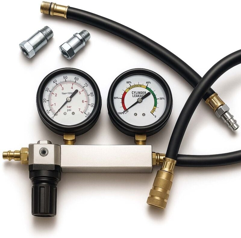 Wiltec - Kompressionsdruckprüfer für Benzinmotoren zur Diagnose von Zylinderleckagen Set im Koffer mit Adaptern Kompress...