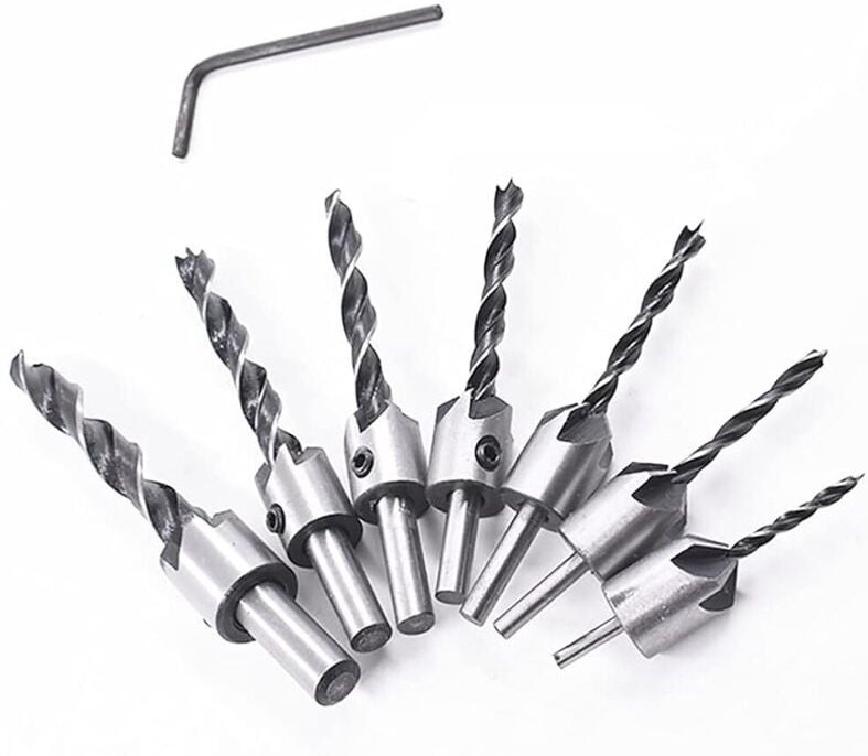CCYKXA (3–10 mm (3/4/5/6/7/8/10 mm) 8-teiliges Holzbohrer-Set mit Senker, Senkbohrer-Set, Reibahle für Spiralbohrer mit ...