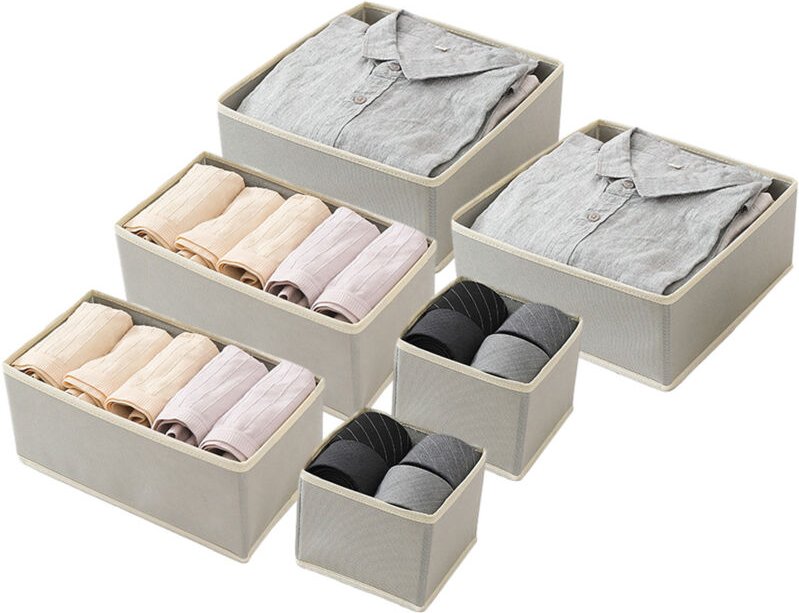 Faltbare Aufbewahrungsboxen aus Stoff, 6er-Set, für Unterwäsche und Socken