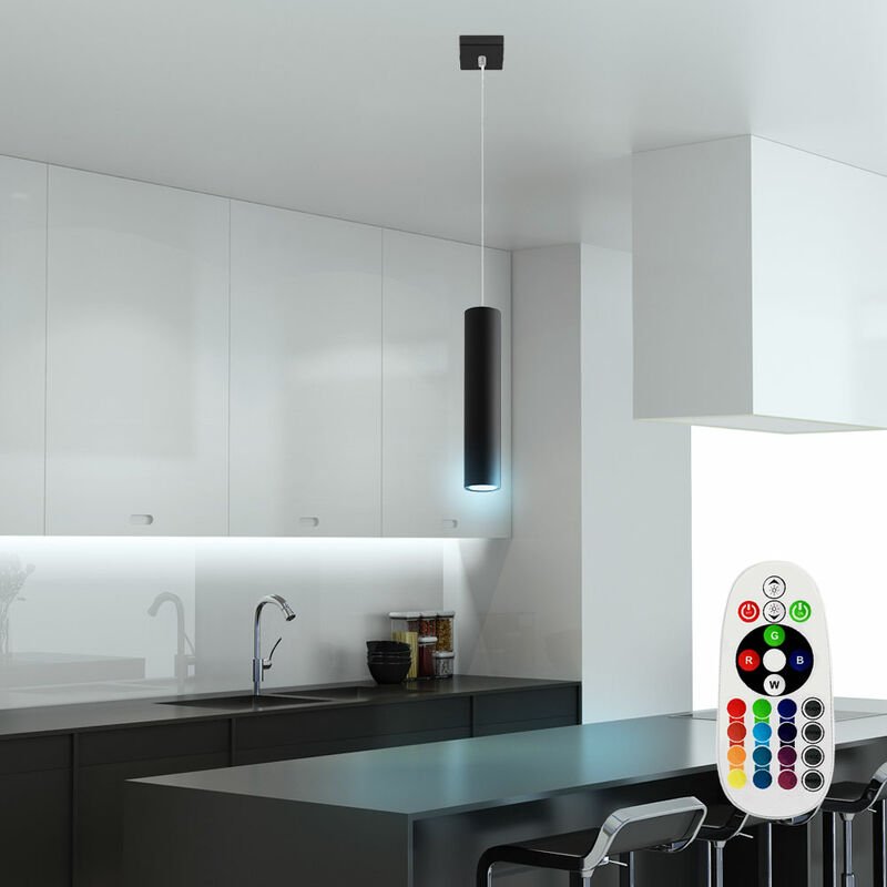 Pendelleuchte schwarz Metall Hängeleuchte schwarz Zylinder Hängelampe schwarz Modern, dimmbar Fernbedienung, 1x rgb led ...