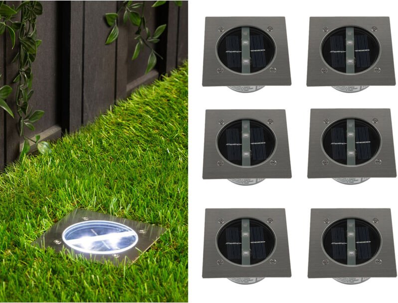 Ranex - Solar led Bodeneinbaustrahler 6er set für Außen, Edelstahl 4-eckig 10x10cm, IP67