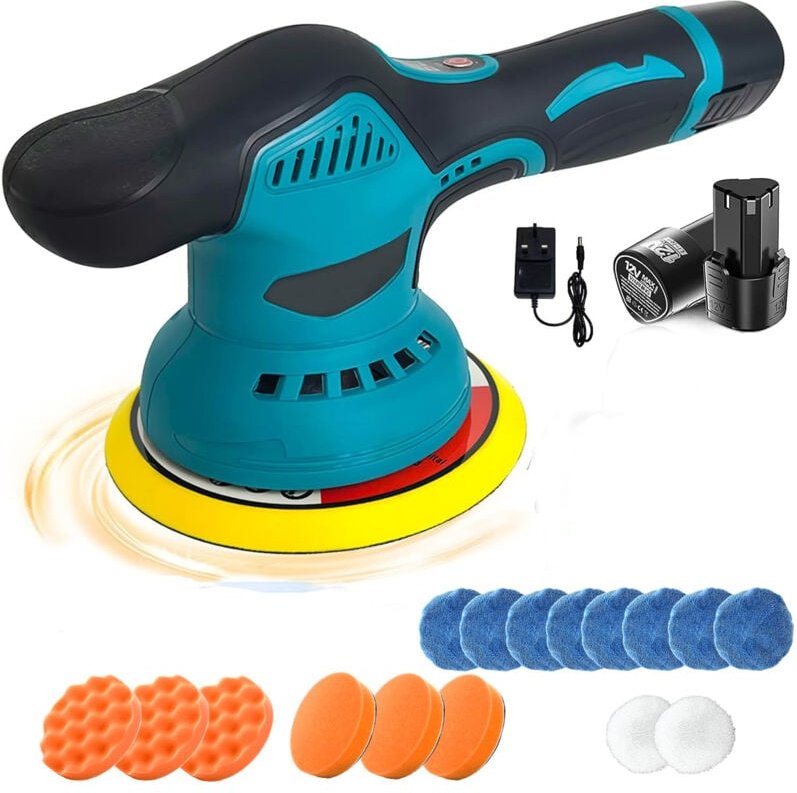 Pedony - Akku-Autopoliermaschine mit 2-12V Batterien und Ladegerät, 6-Zoll tragbarer Polierwachsatz, 6-fach, zum Haarent...
