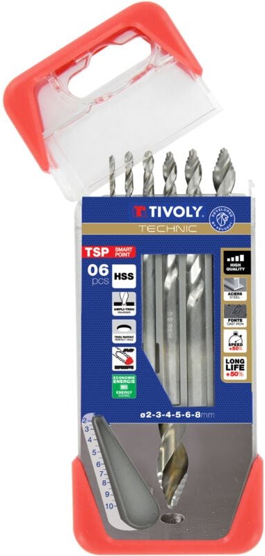 Thumbnail - Tivoly - Box mit 6 TSP-HSS-Metallbohrern zum Schneiden und Schärfen von Smart Point ø 1 bis 8 mm