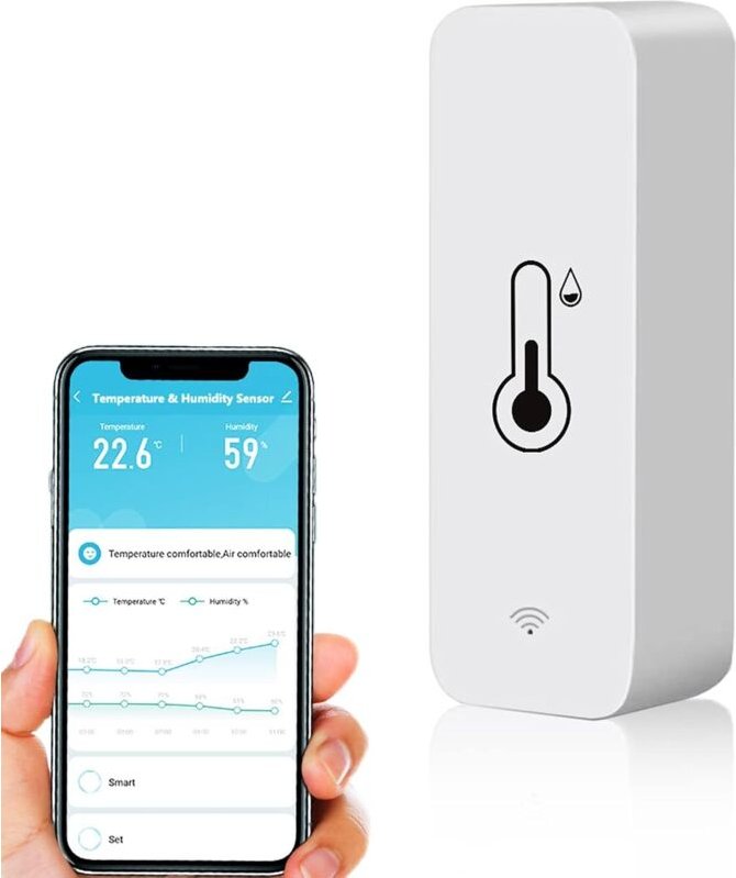 WiFi Smart Thermometer, Mini Digitaler Innentemperatur- und Feuchtigkeitssensor, Temperatur- und Feuchtigkeitssensor für...