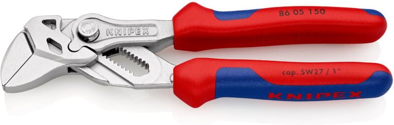 KNIPEX 86 05 150 SB Zangenschlüssel Zange und Schraubenschlüssel in einem Werkzeug mit Mehrkomponenten-Hüllen verchromt ...