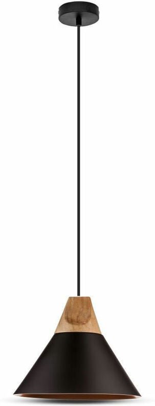 Pendellampe schwarz Holz Esstischleuchte Hängelampe Wohnzimmer, Aluminium, 1x E27, DxH 25 x 108 cm, vtac 3757