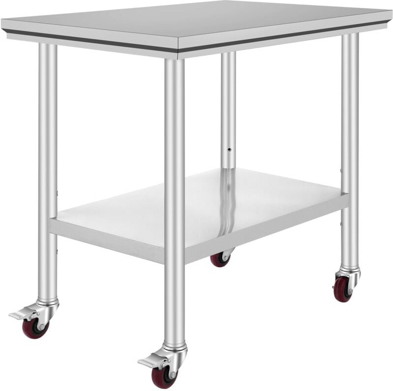 Edelstahl Arbeitstisch 35 x 24 x 33 Zoll 700 lbs Tragfähigkeit mit 4 Rädern einstellbare Höhe Heavy Duty Food Prep Arbei...