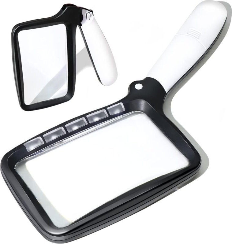 Beleuchtete Leselupe, Lupe, 2-fach große beleuchtete Lupen mit 5 LED-Leuchten