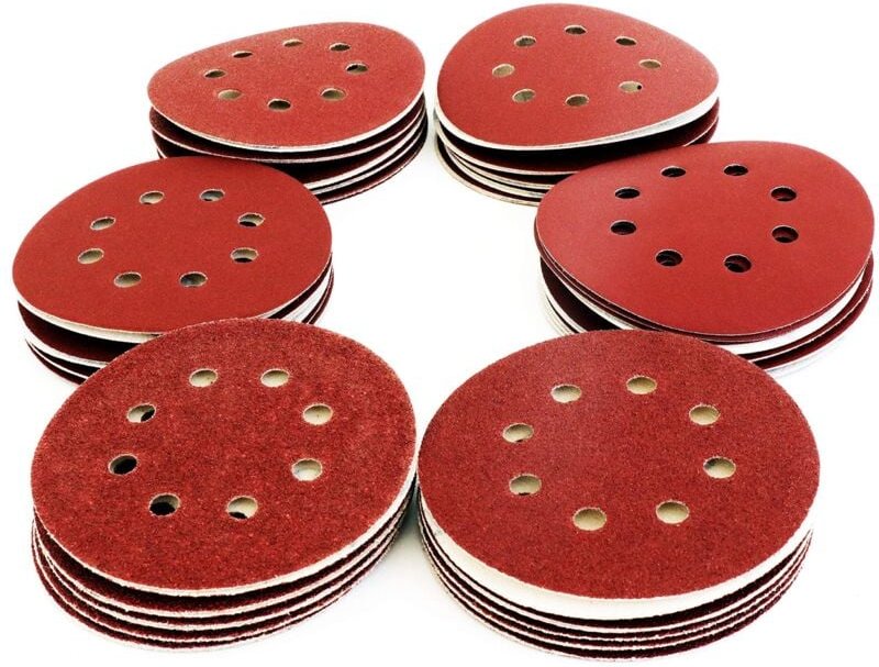 60 Schleifscheiben Schleifpapier 125 mm P40/P60/P80/P120/P180/P240, 8-Loch, für Exzenterschleifer