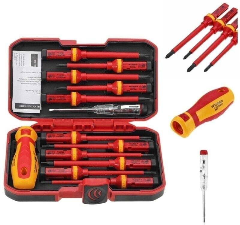 Schraubendreher-Set, 13-teilig, CR-V-isoliert, Hochspannung 1000 V, magnetisch, Phillips, Schlitz, Torx, robustes Handwe...