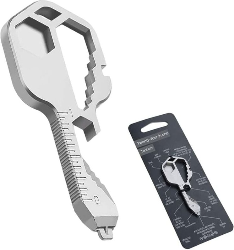 CSPARKV (7 × 3 × 0,4 cm) (70 × 30 × 4 mm) 24-in-1-Multifunktionsschlüssel, Multifunktions-Schlüsselbund, Schlüsselwerkze...