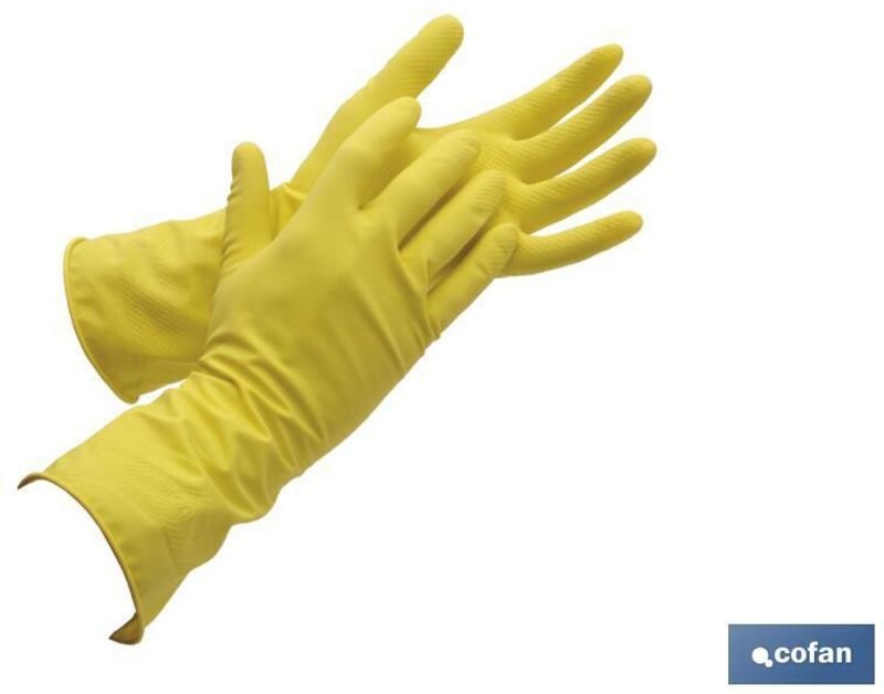 Beflockter gelber Latexhandschuh, Größe 9