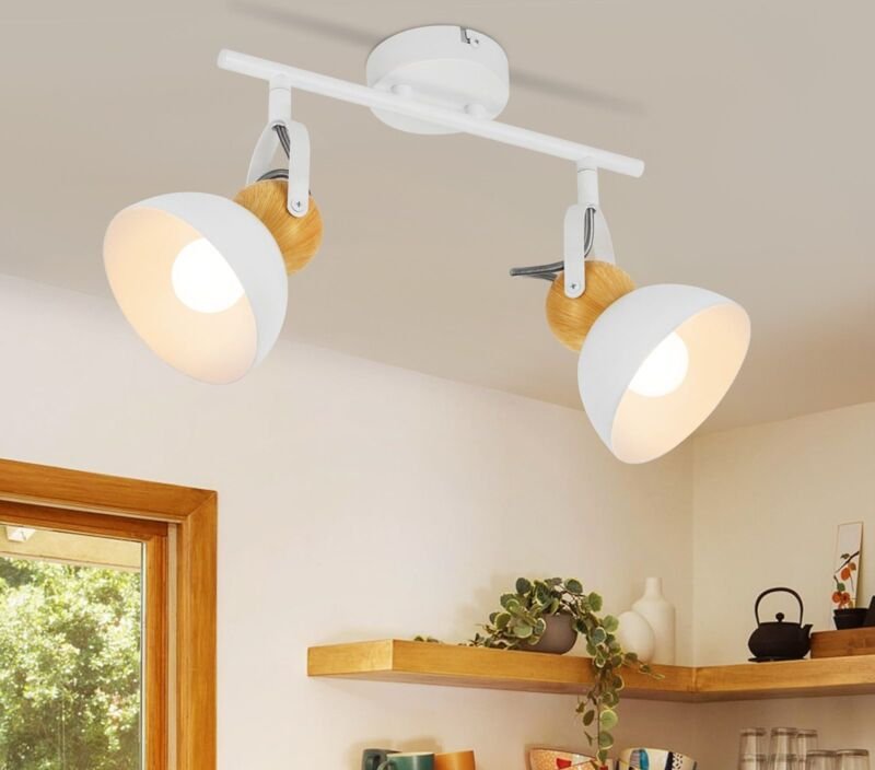 Deckenstrahler Vintage Weiß Deckenlampe: 2 Flammig Retro Deckenspots E27 Flurlampe Schwenkbar 350° Wandstrahler Metall I...