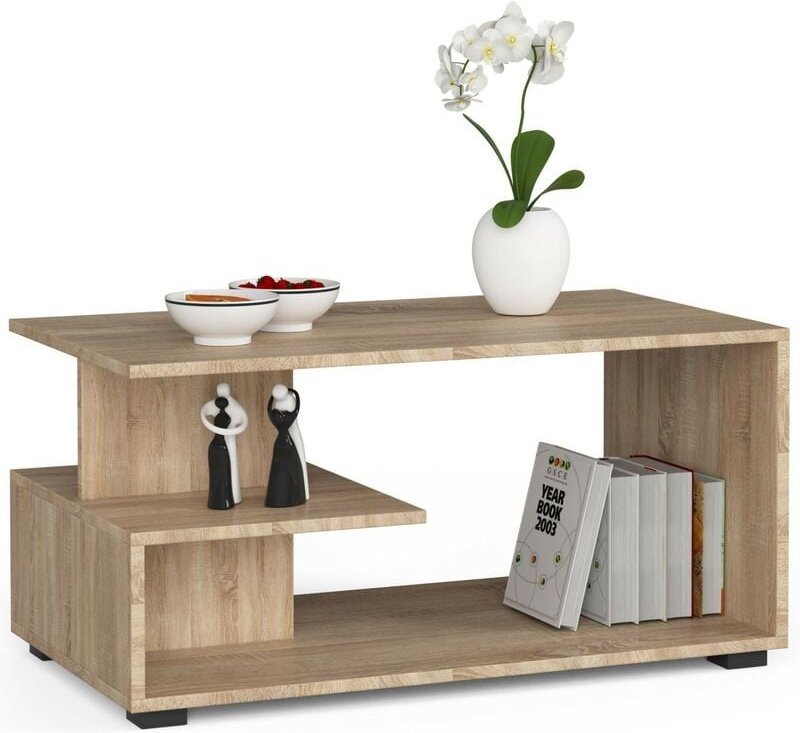 Thumbnail - Abamihome - Couchtisch akord pin Kaffeetisch Sonoma-Eiche 90 cm B90 x H45 x T51 cm