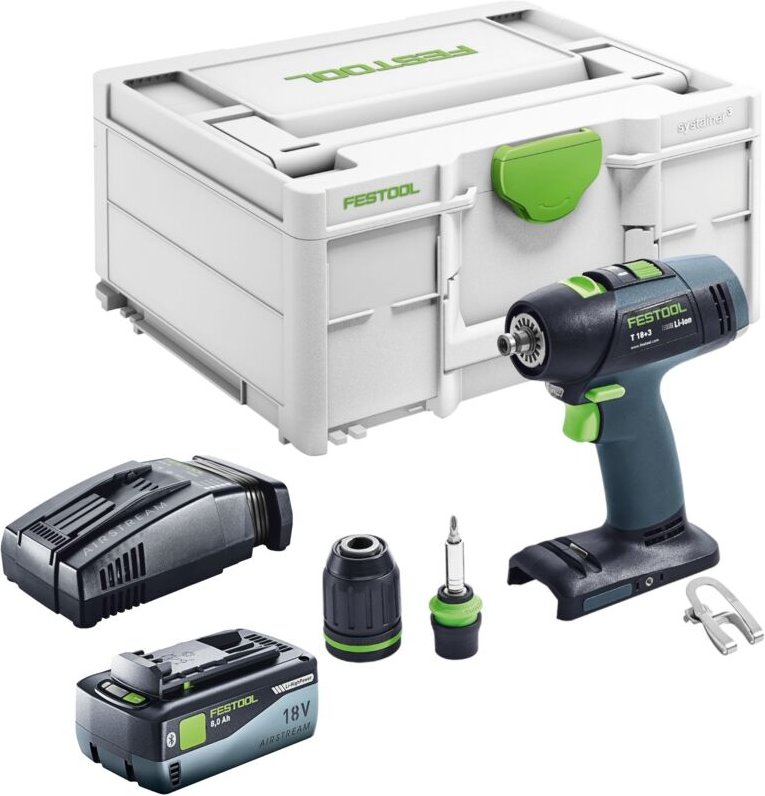 Akku-Bohrschrauber t 18+3-Basic + 1 Akku 8,0 Ah + Schnellladegerät - 576448A - Festool