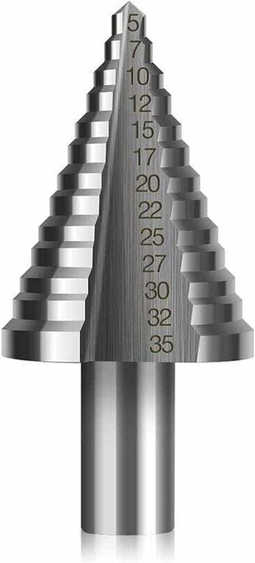 HSS-Stufenbohrer, konischer Stufenbohrer mit Doppelschlitz (5 mm – 35 mm) mit Titanbeschichtung, massiv, perfekt zum Sch...