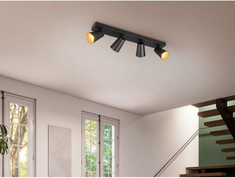 Deckenstrahler sharp Schwarz Gold 4-flammig, Breite 64cm