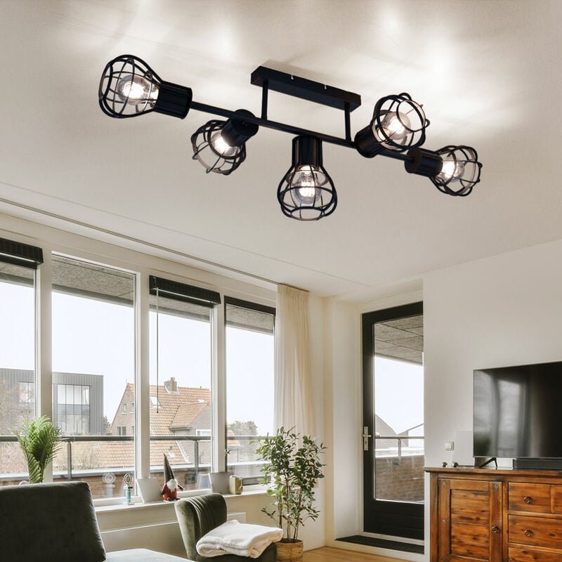 Deckenlampe Deckenleuchte Spotleuchte Esszimmer Käfigoptik 5 flammig Deckenlampen, Metall schwarz, 5x E27 Fassung, LxBxH...