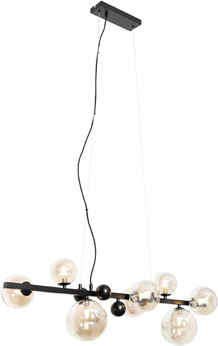 Art Deco Hängelampe schwarz mit braunem Glas 8 Lichter - David