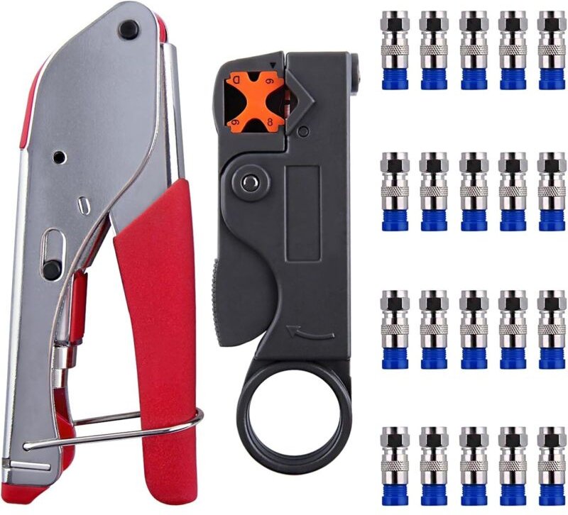 Crimpzangen-Set für Koaxialkabel (F-Stecker) – Crimpzangen-Set für RG6, RG-59 und RG-58 mit 20 RG6-Koaxialkabelsteckern ...