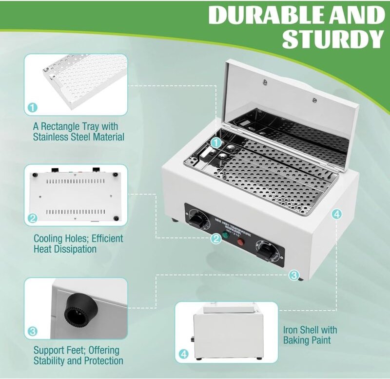 Nägel-Werkzeug-Desinfektor, 300W Hochtemperatur-Desinfektionsgerät, einstellbar und Temperatureinstellbar, 31 20,5 17,5 ...