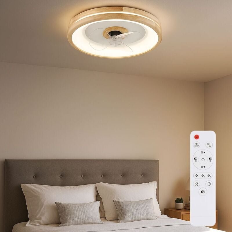 Deckenventilator mit Beleuchtung dimmbar Fernbedienung Deckenlampe Schlafzimmerleuchte Holzlampe, Vor-/Rücklauf, 3 Gesch...