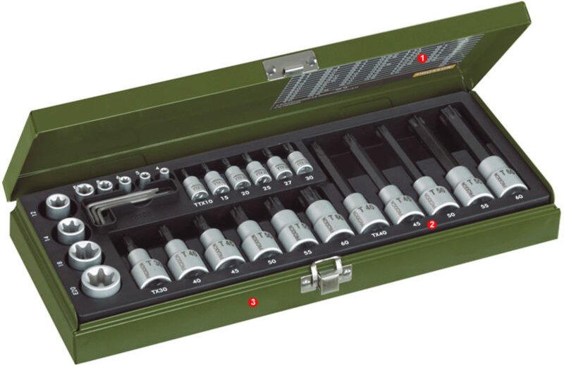 Proxxon - TX-Steckschlüssel-Spezialsatz 29-teilig Vierkantanrieb, im Stahlkasten