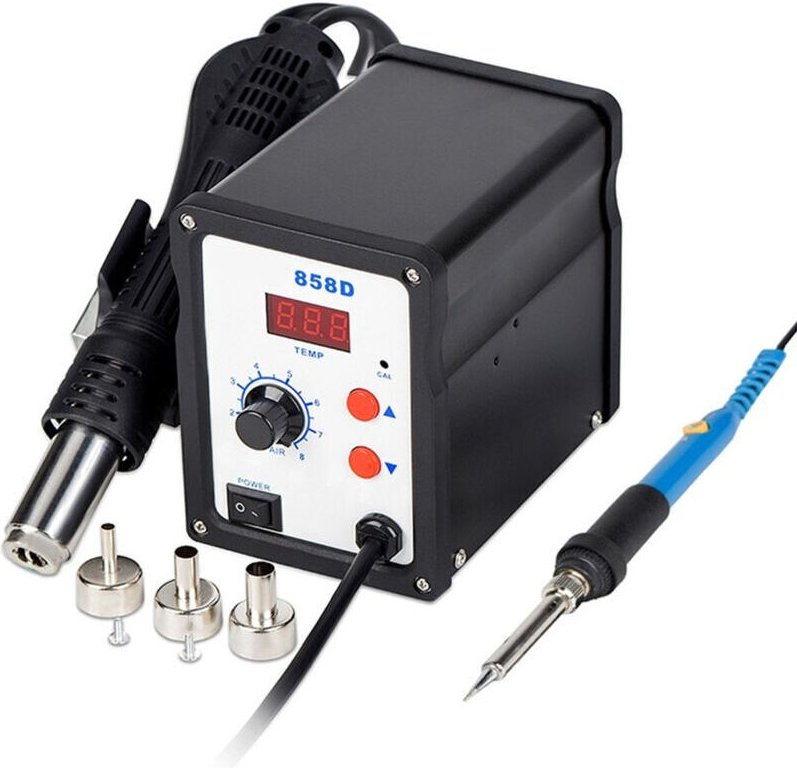 858D Heißluftstation, Heißluftschweißgerät, Heißluft-Löt- und Reparaturstation mit LED-Digitalanzeige, 100–480 °C, 700 W...