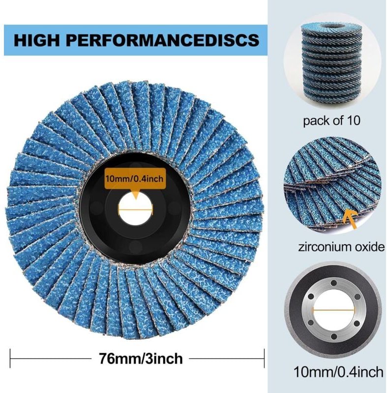 Thumbnail - 75 mm Fächerscheibe, 10 Stück Schleiffächerscheiben für Metall, Holz, Stahl, Körnung 40 60 80 120, Schleifscheiben Schle...