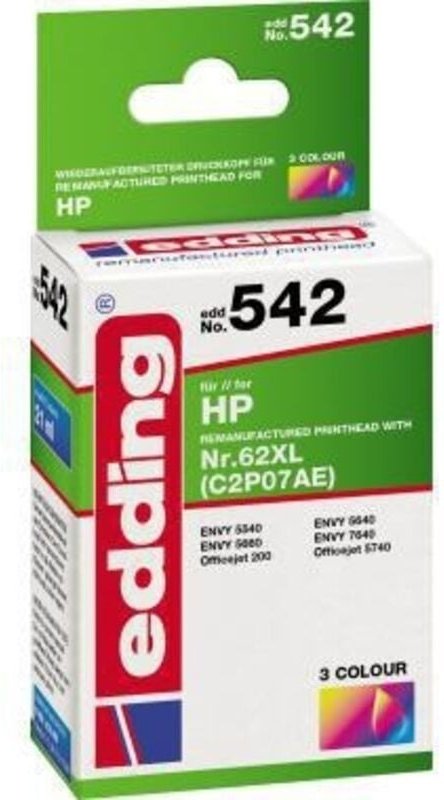 Tintenpatrone kein Originalzubehör Kompatibel mit: hp 62XL EDD-542 ca. 765 Seiten mehrfarbig 21ml